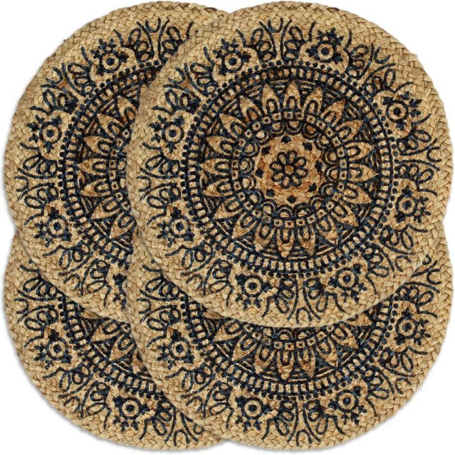 Yiwydaa Tischsets 4er Set aus Jute in Dunkelblau, rund, Durchmesser: 38 cm - Bild 1