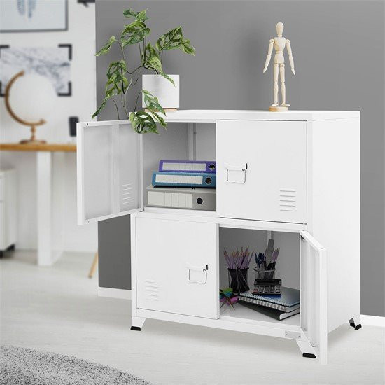 ML-Design Aktenschrank aus Stahl in Weiß mit zwei Ebenen und Magnetverschluss, B/T/H: 75 x 40 x 80,5 cm - Bild 1