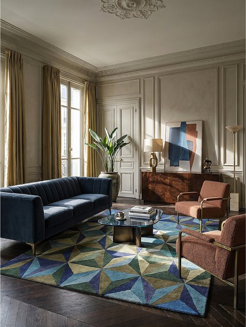 Wollteppich Kadima von DERWENT mit geometrischem Muster in Blau-Grün, B: 120 cm, T: 170 cm - Bild 1