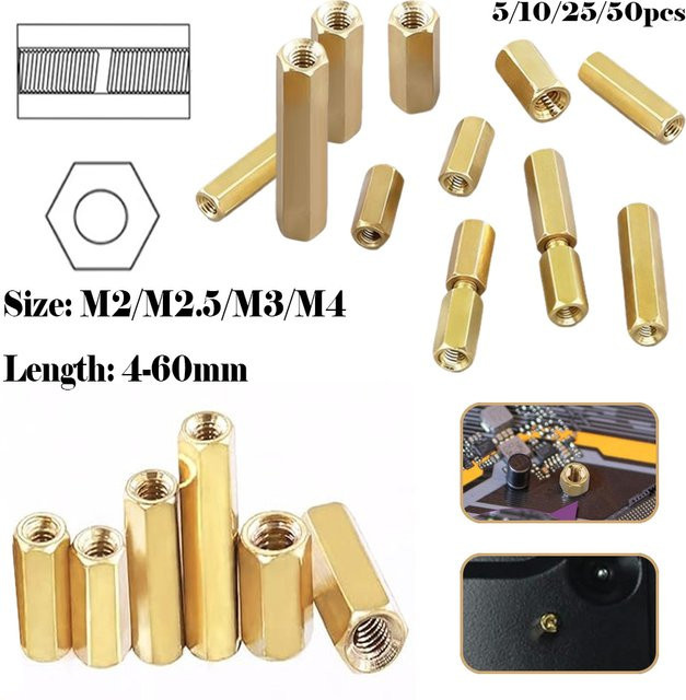 Sechskant-Abstandshalter aus Messing in Gold, Set mit verschiedenen Größen M2 M2.5 M3 M4, Sechskant-Steckverbinder und Hohlsäulen - Bild 1