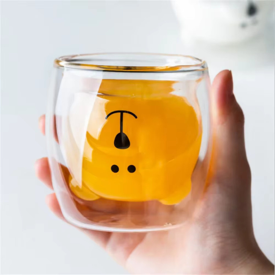 Venlohome Doppelwandiger Glasbecher Transparent mit Bär- und Katzen-Design für Kaffee, Milch oder Saft - Bild 4