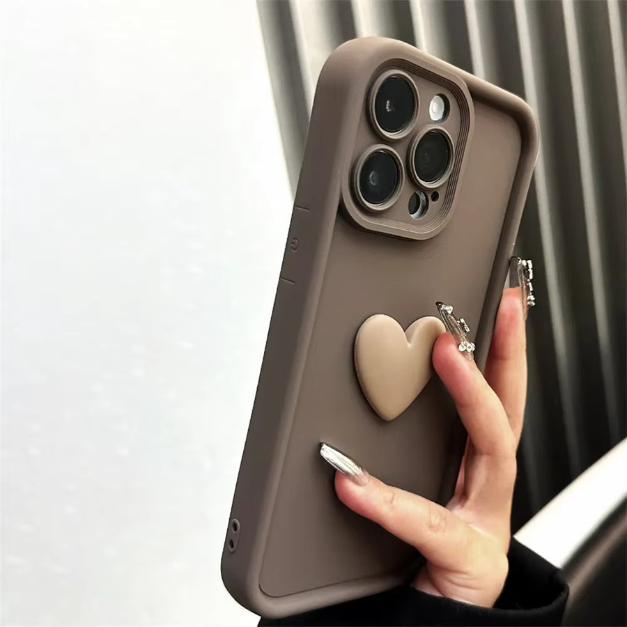 Aibairuixin Silikon Handyhülle mit 3D-Liebes-Herz Design für iPhone 11 bis iPhone 17 Pro Max Plus Air, stoßfeste Matte Soft Cover in Weiß und Braun - Bild 4