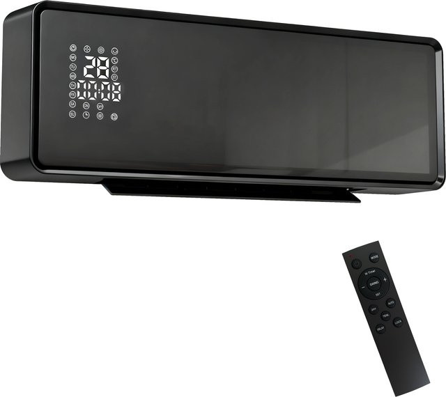 HOMCOM Wand-Heizlüfter 2000W mit Fernbedienung, LED-Display, Thermostat und Fenster-Erkennung, Schwarz - Bild 1