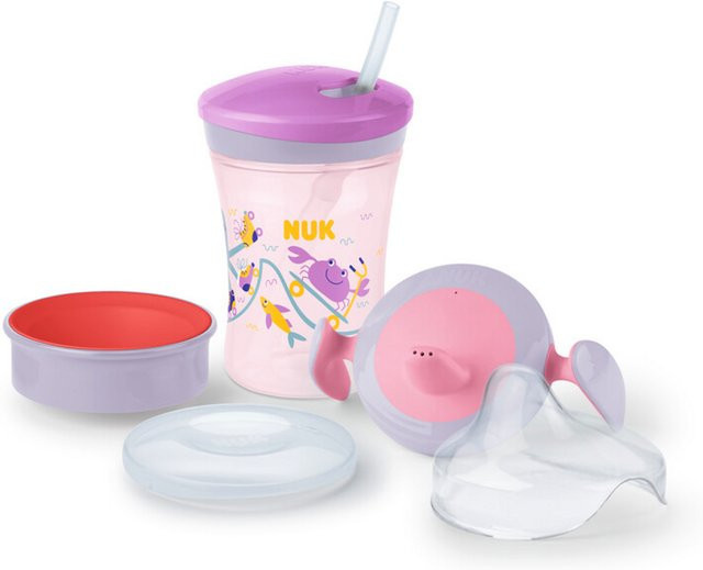 NUK Trinklernset mit Trinkaufsätzen aus Silikon und Polypropylen in Gelb, Türkis und Pink - Bild 1