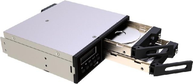 RAIDON inTank iR2022 Internes RAID-Gehäuse mit LCD-Anzeige, SATA 6Gb/s, RAID 0/1, 2.5 Zoll (6,4 cm), Schwarz/Silber - Bild 1