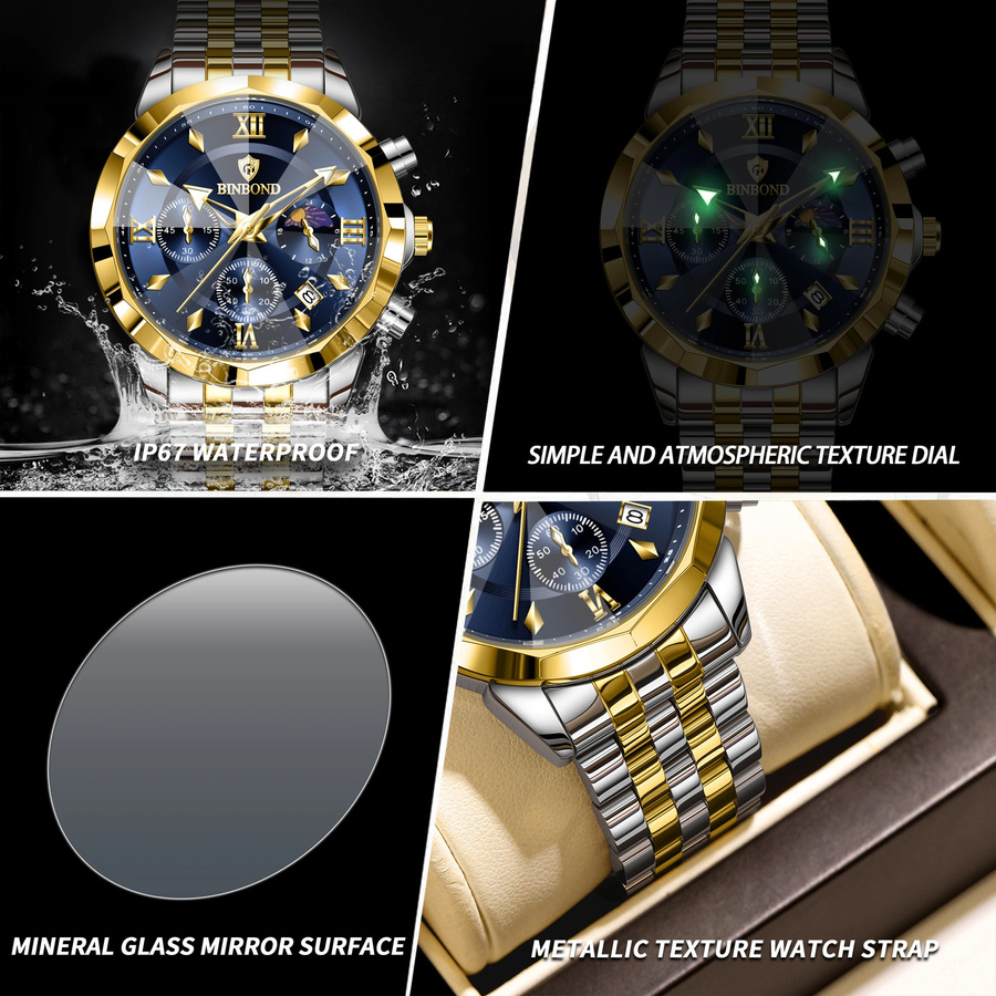 BINBOND Chronograph, Quarz, Edelstahl, Blau, Herren - Bild 4