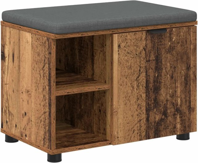 vidaXL Flurbank aus Altholz mit Kissen, Regal und Tür in Braun, B/T/H: 60 x 38 x 46 cm - Bild 1