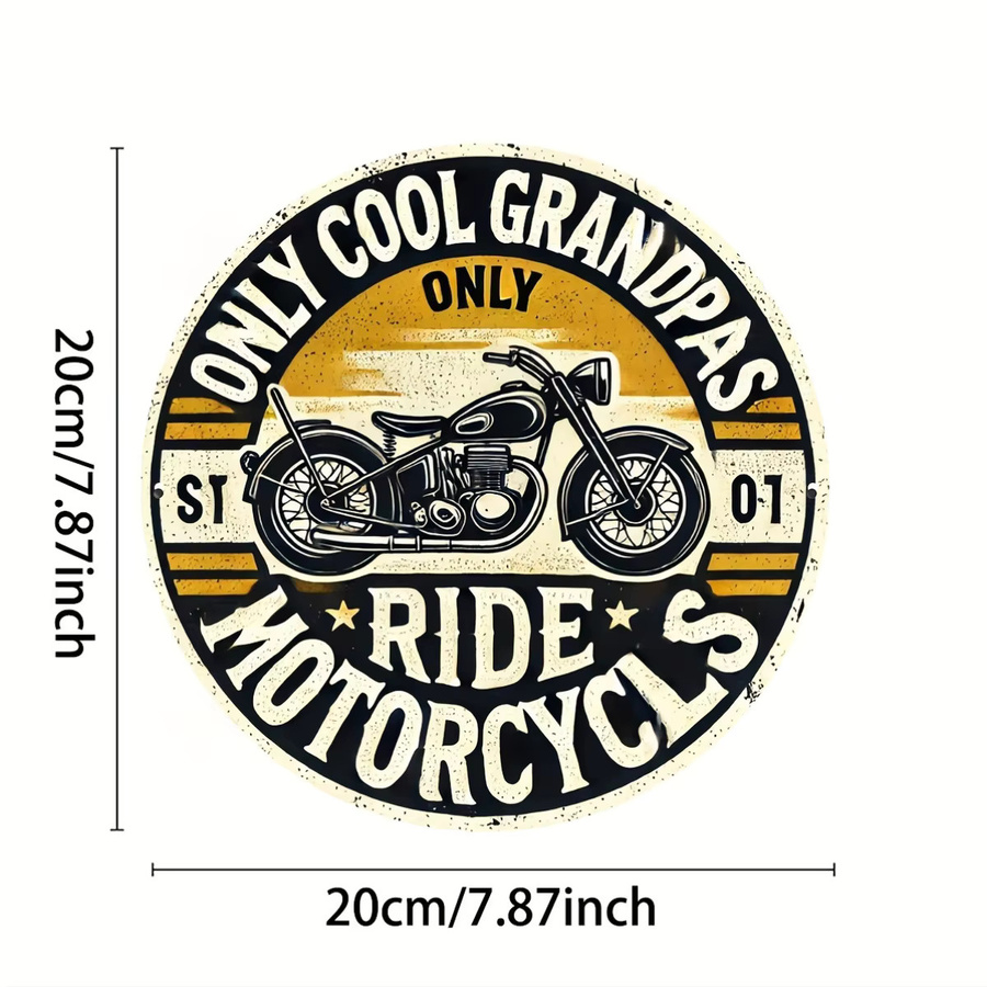 Potdemiel Vintage-Motorrad Wandkunst Metallschild rund mit Only Cool Grandpas Ride Motorcycles Slogan, Durchmesser: 20,3 cm, Mehrfarbig - Bild 2