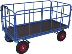 VARIOfit Handpritschenwagen mit 4 Rohrgitterwänden und Luftbereifung in Blau, B/T: 194 x 94 cm, Traglast 1.000 kg - Bild 1