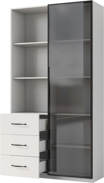 okwish LED Vitrine in Weiß mit Glasfächern und Schubladen für dein Wohnzimmer, B/T/H: 80 x 40 x 160 cm - Bild 1