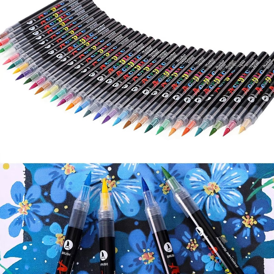 Acrylmarker Set mit flexibler Pinselspitze auf Wasserbasis in 60 Farben für Felsmalerei und Metallgewebe - Bild 3