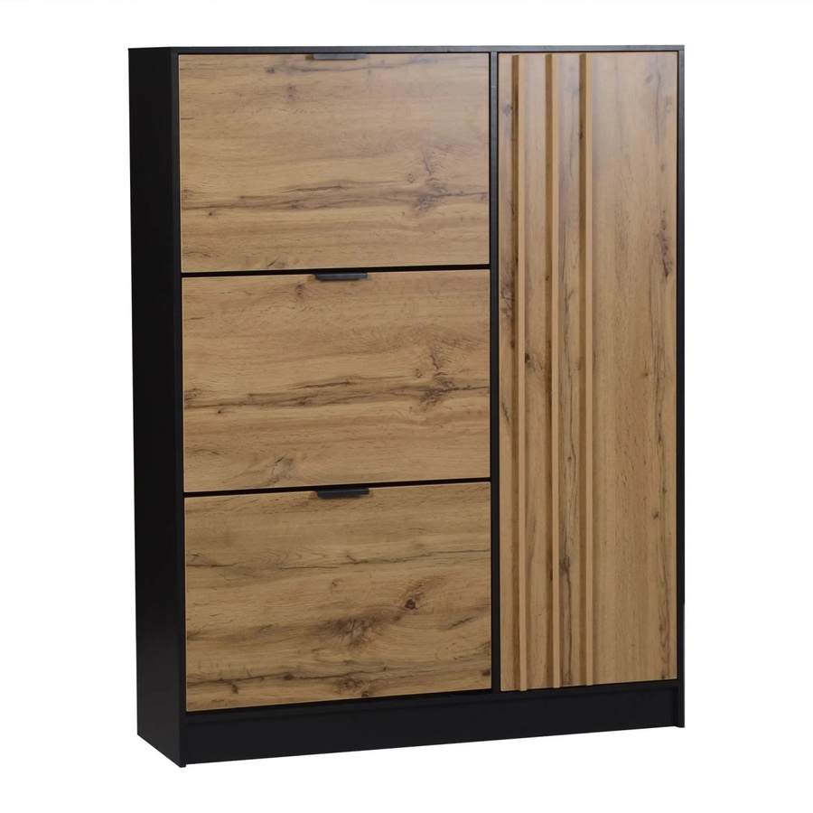 Merax Schuhschrank modern in Schwarz und Braun mit 3 Klappen, B/T/H: 100 x 30 x 130 cm - Bild 2