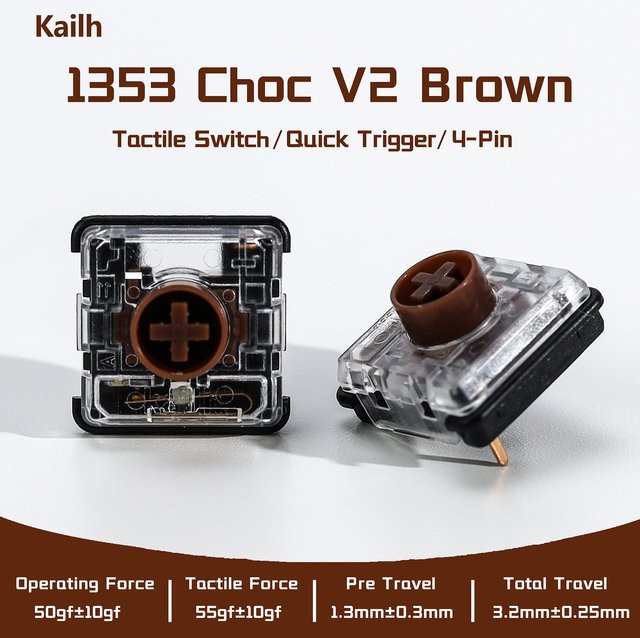 Kailh 1353 Choc V2 Brown Switch Taktile Low-Profile mechanische Schalter für Hitbox Controller und RGB-Gaming-Tastaturen - Bild 1