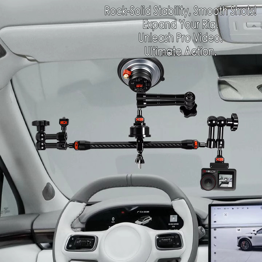 FEICHAO 360 Grad drehbare Kamera-Helmhalterung mit 1/4 ARRI Anschluss in Schwarz für GoPro, DJI OSMO Action und Insta360 X5 inklusive Selfie-Stick-Klemme und Selfshot-Arm - Bild 4