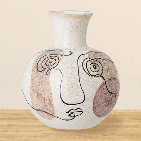 Bloomingville Steingut Vase Irini in Weiß, moderne Keramikvase mit abstraktem Design