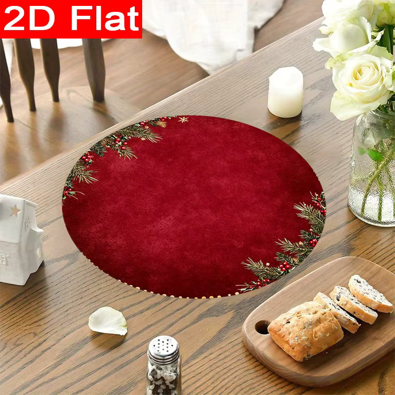 VIKAMA 6er Set Weihnachtskranz-Tischuntersetzer mit roter Blume aus Filz für die Weihnachtsdekoration - Bild 4