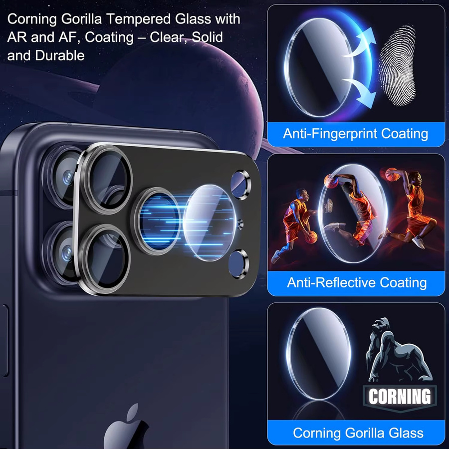 2er-Pack Kameraobjektivschutz für Apple iPhone 17 Pro Max aus Aluminiumlegierung und gehärtetem Glas, HD-klar und kratzfest, transparent oder schwarz - Bild 2