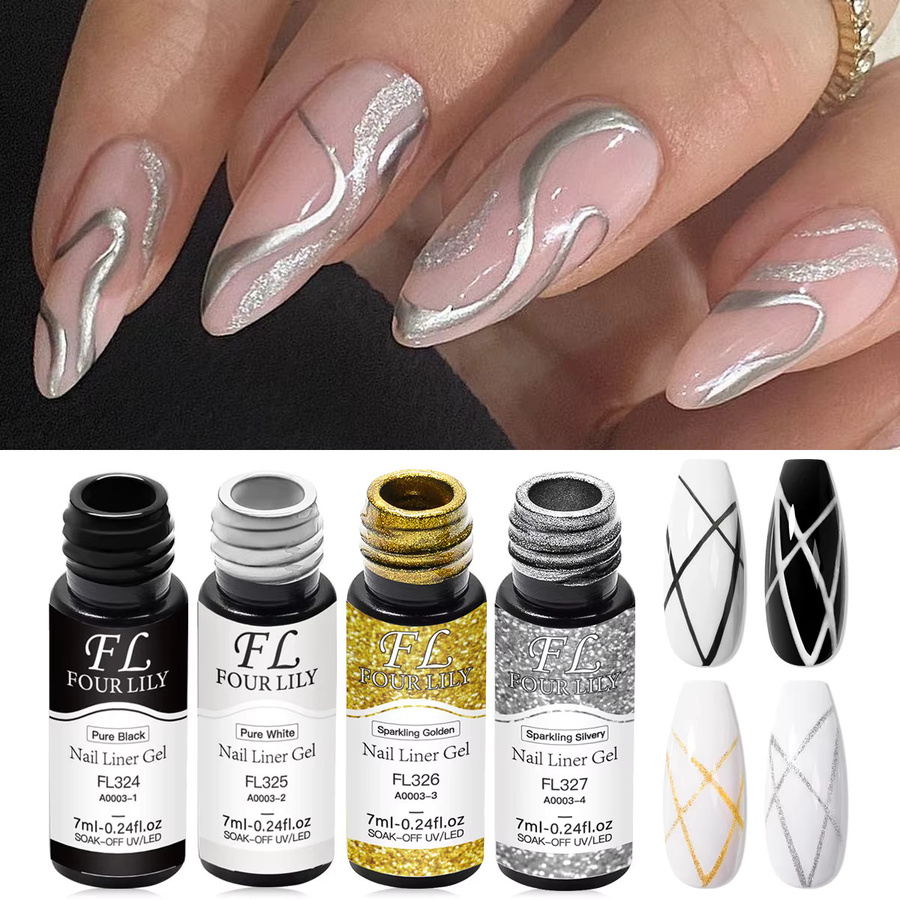 Four Lily Gel Nagellack Liner, 7 ml, Schwarz Weiß Gold Silber - Bild 3