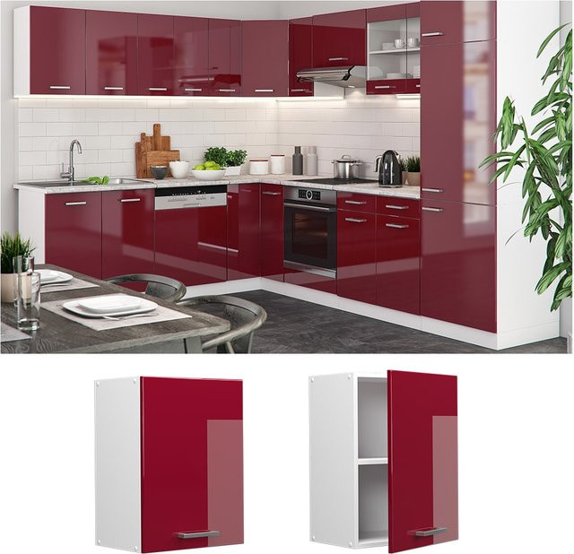 Vicco Hängeschrank R-Line Küchenschrank Hochglanz Weiß und Bordeaux Breite: 45 cm - Bild 1