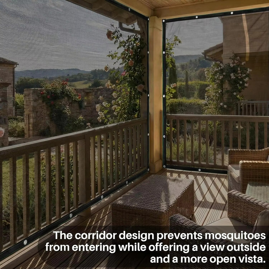 GKXLH Outdoor-Vorhang aus schwarzem HDPE-Netz als atmungsaktiver Sichtschutz und Moskitonetz für Terrasse, Balkon oder Pergola - Bild 2