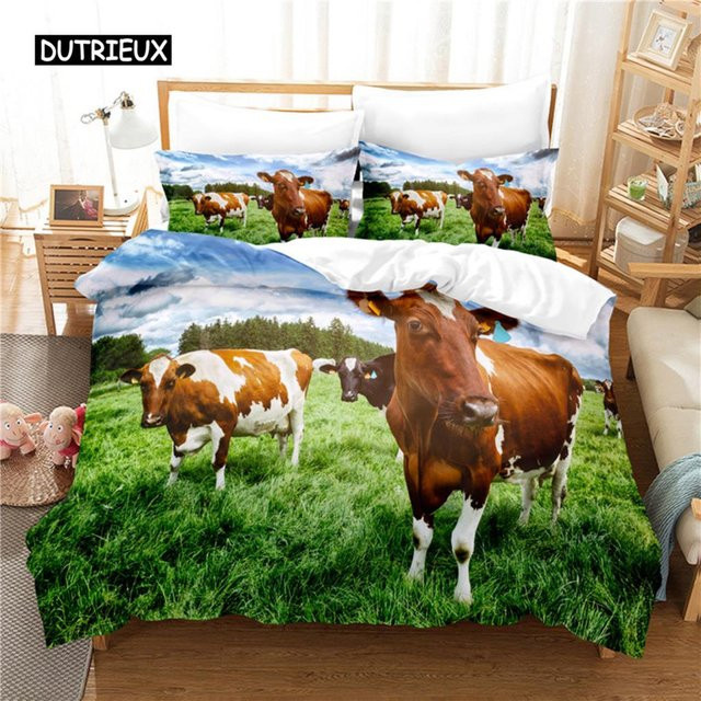 Jinmeige Kuh Bettwäsche Set mit 3D Digitaldruck, 3-teiliges Microfaser Bettwäsche Ensemble in Grün, B/H: 140 x 200 cm - Bild 1
