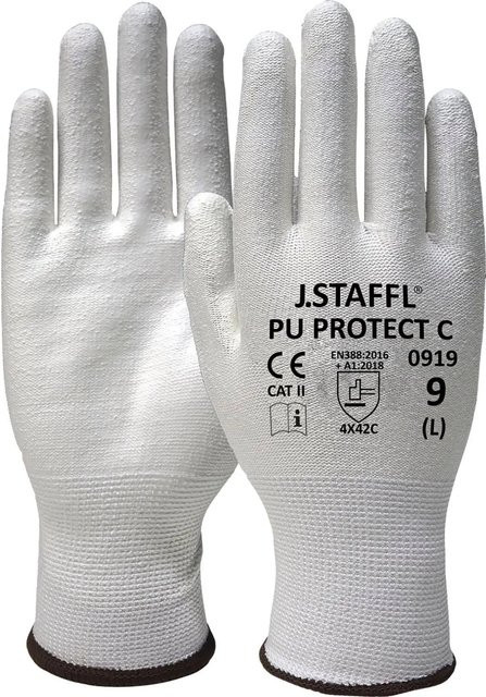 Staffl Schutzhandschuhe Pu Protect Weiß Schnittschutz Level C Größe 9, 12 Paar - Bild 1
