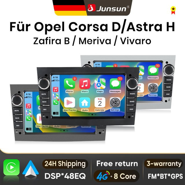 Junsun 7-Zoll Android Autoradio mit CarPlay und IPS-Bildschirm für Opel Astra H G J Zafira B Corsa C D Antara Vectra Vivaro in Schwarz und Grau - Bild 1