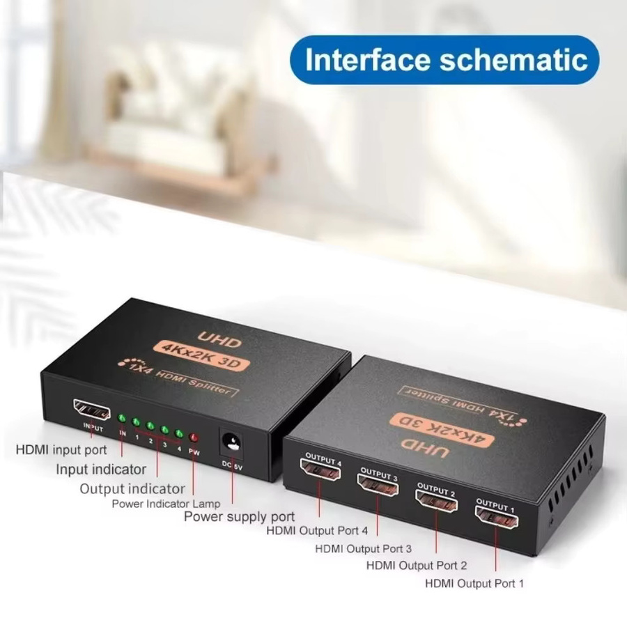 LccKaa HDMI Splitter 1x4 Full HD 4K Audio Video Verteiler in Schwarz - Bild 4