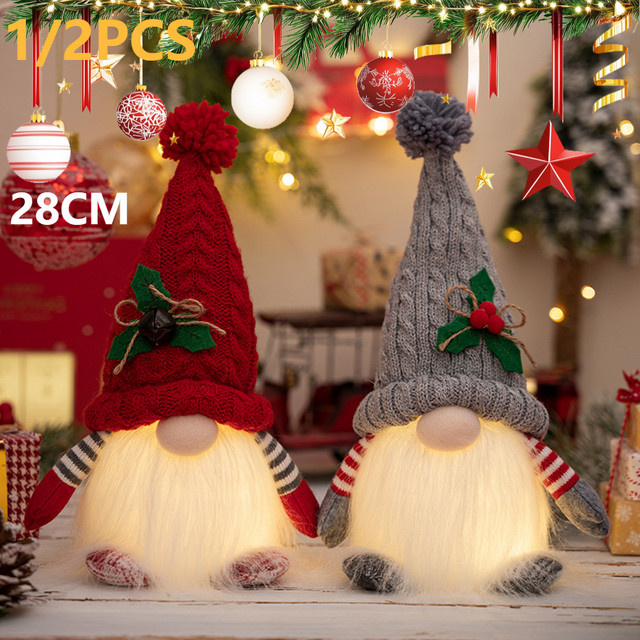VKTECH Leuchtende gestrickte Zwergenpuppe mit LED-Nachtlicht in Rot und Mehrfarbig als Weihnachtsdekoration - Bild 1