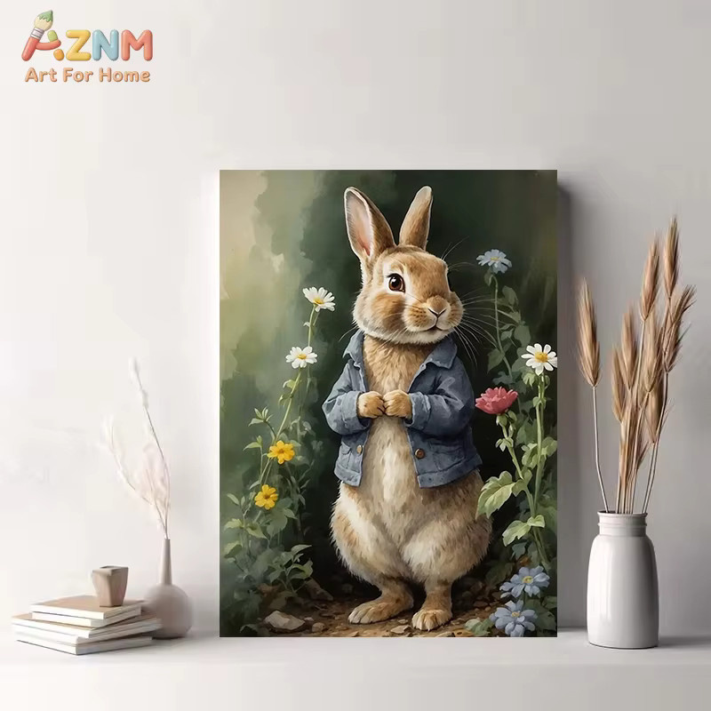 AZNM Peter Rabbit Leinwand-Wandkunst mit Vintage Blumendruck und niedlicher Hasenillustration für das Kinderzimmer, Mehrfarbig - Bild 2