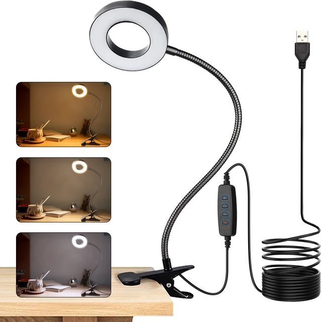 GGBEE USB-LED-Schreibtischleuchte zum Anklemmen in Schwarz, dimmbare flexible Leselampe mit 3 Farbmodi für Büro und Schlafzimmer - Bild 1