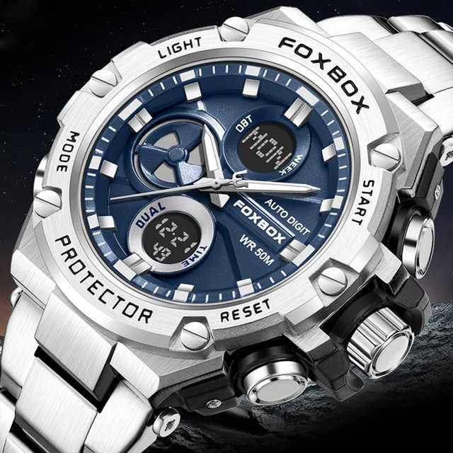 FOXBOX Armbanduhr, Quarz, Edelstahl, Schwarz, Herren, 5 ATM - Bild 1