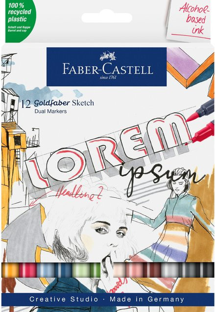 Faber Castell Goldfaber Sketch Marker Set mit 12 Brush-Stiften in Multicolor für Profis - Bild 1