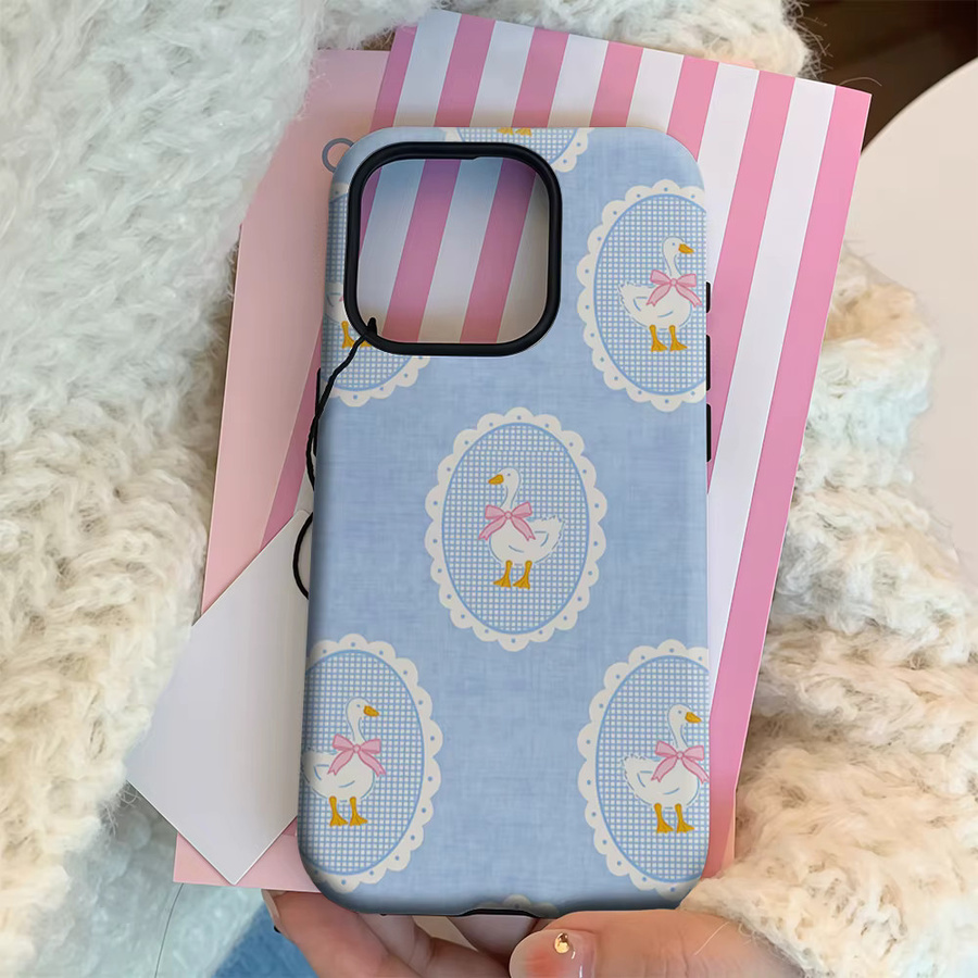 Handyhülle mit Entlein und rosa Schleife für Apple iPhone 17 16 15 14 13 12 11 Pro Max Plus mit doppelschichtiger Rückseite in Pink und Blau - Bild 3