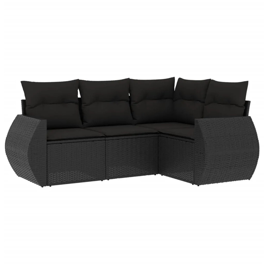 vidaXL 4-tlg Garten-Sofagarnitur in L-Form aus Poly Rattan und Metall in Schwarz mit Kissen - Bild 2