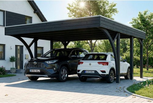 SKANHOLZ Carport Friesland aus Fichte mit zwei Einfahrtsbögen und Flachdach in Anthrazit und Schwarz, B: 546 cm, T: 555 cm - Bild 1