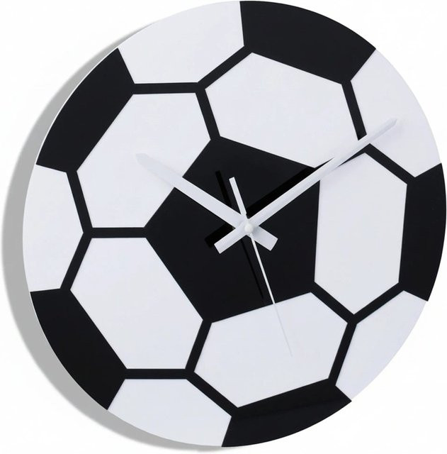 Relaxdays Wanduhr im Fußball-Design, analoge Quartz-Uhr aus Kunststoff und Eisen, Schwarz-Weiß, Durchmesser: 30 cm - Bild 1