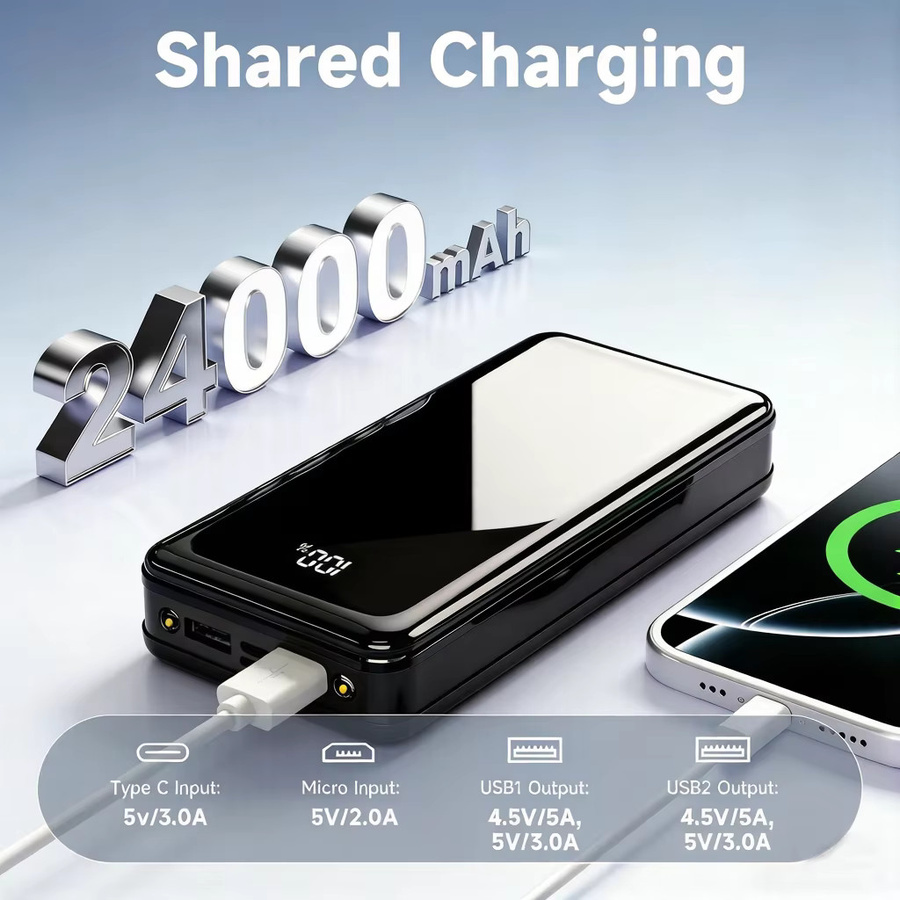 Hganus Tragbare Powerbank 24000mAh mit 22,5W Schnellladung und LED-Lampe, Externer Akku mit USB-C in Schwarz - Bild 3