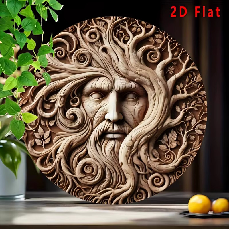 Rundes Wandschild aus Metall von Potdemiel im Boho-Stil mit Baumgeist-Design in Braun, Durchmesser: 20 cm - Bild 4