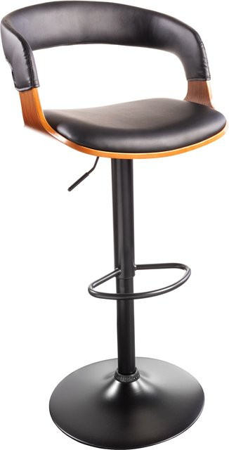 riess-ambiente Barhocker MANHATTAN Retro in Schwarz und Walnussholz mit Lehne, drehbar und höhenverstellbar, Kunstleder - Bild 1