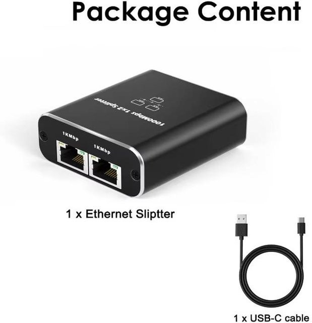 Meiteai-All Gigabit Ethernet RJ45 Splitter 1 zu 2 Adapter 1000Mbps Netzwerk Kabel Extender in Schwarz - Bild 1
