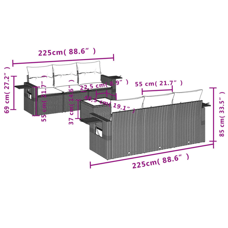 vidaXL 7-teilige Garten-Sitzgruppe in Braun mit UV-beständigen Polsterkissen und Metallgestell - Bild 4