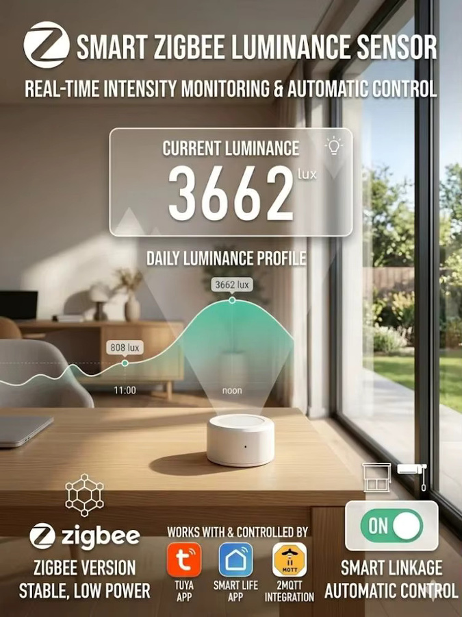 Coolo Zigbee Licht-Helligkeitssensor für Tuya Smart Life, Lux-Monitor in Weiß - Bild 5