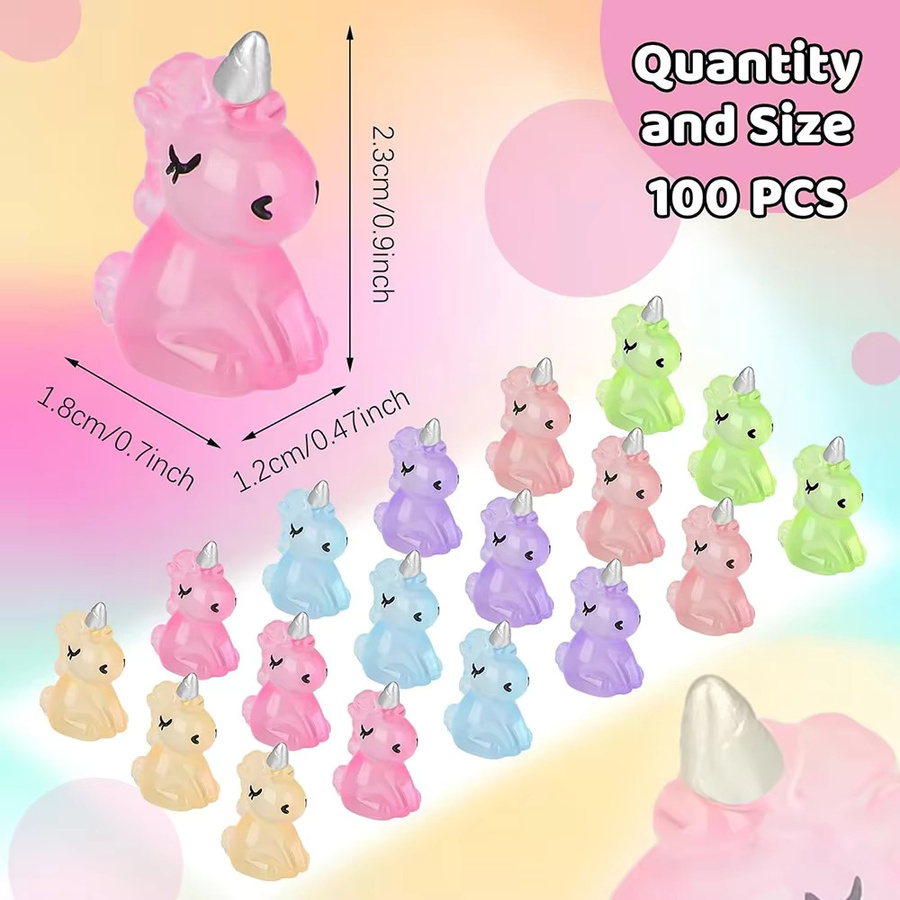 100 Stück Mini-Einhorn Figuren aus Kunstharz von MICROUND in Multicolour für DIY-Deko und Kunsthandwerk - Bild 2