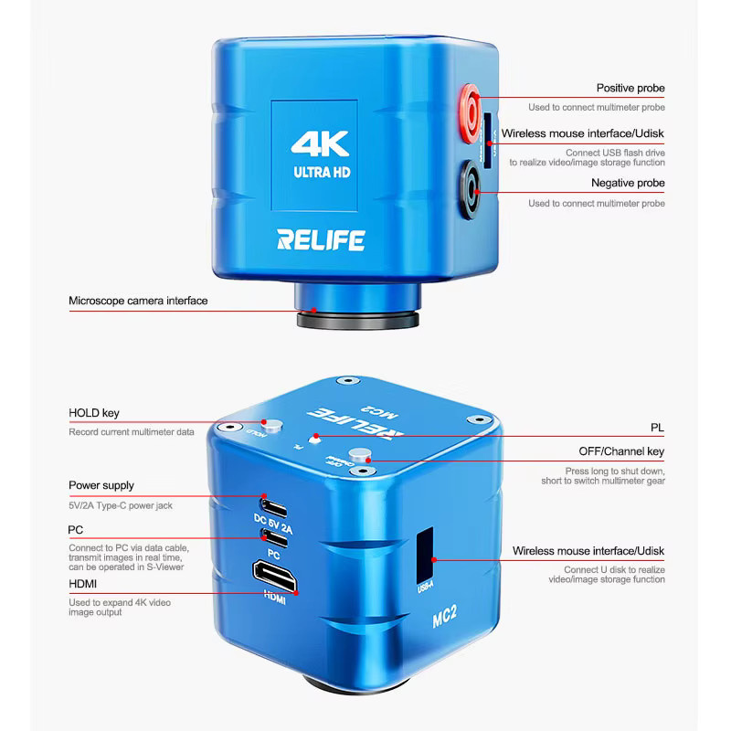 RELIFE MC2 Mikroskop-Multimeter-Kamera mit 4K HDMI-Ausgang und 1080P 60 FPS sowie HDMI und Typ-C Schnittstelle in Blau - Bild 5