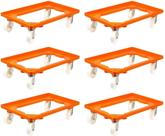 PROREGAL SparSet 6x Transportroller für Euroboxen 60 x 40 cm in Orange mit Kunststoffrädern, 2 Lenkrollen und 2 Bremsrollen, Traglast 300 kg - Bild 1