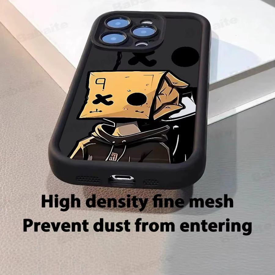 Stoßfeste Handyhülle mit Cartoon-Papiermann-Muster für Apple iPhone 17 16 15 14 13 12 11 Pro Max Plus, Schwarz, weiche Abdeckung - Bild 2