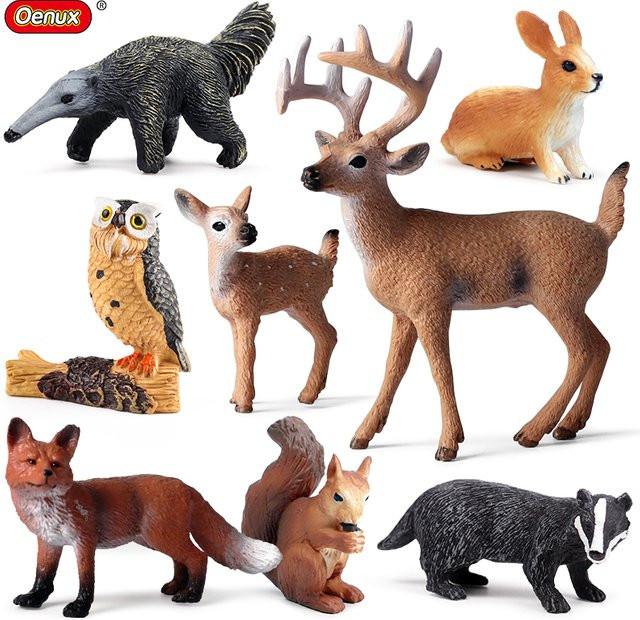 Oenux Wilde Tiere Wald Eule Fuchs Hirsch Eichhörnchen Kaninchen, Action Figur Modell Miniatur, 8-teiliges Set - Bild 1