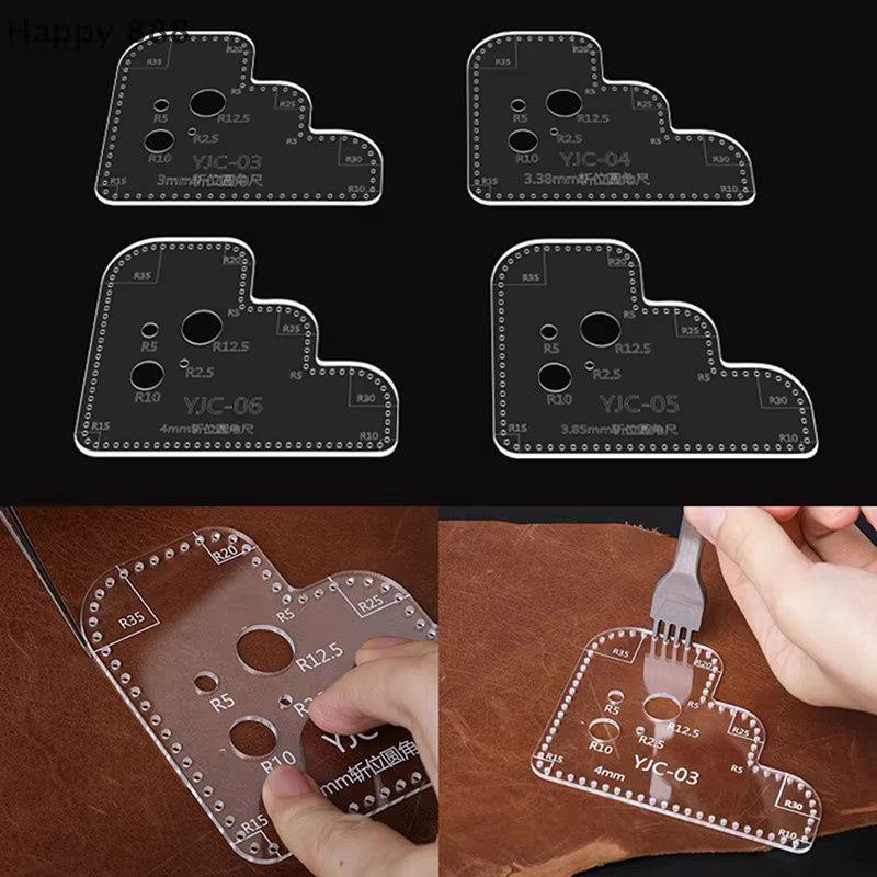 Schneidevorlage aus Acryl für Lederhandwerk und Scrapbooking mit dekorativen Eckmustern, transparent - Bild 1