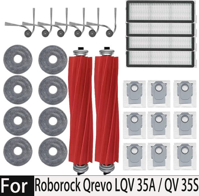 Roborock Qrevo L Zubehör-Set mit Hauptbürste, Seitenbürste, Hepa-Filter, Wischmopp und Staubbeutel aus Kunststoff - Bild 1